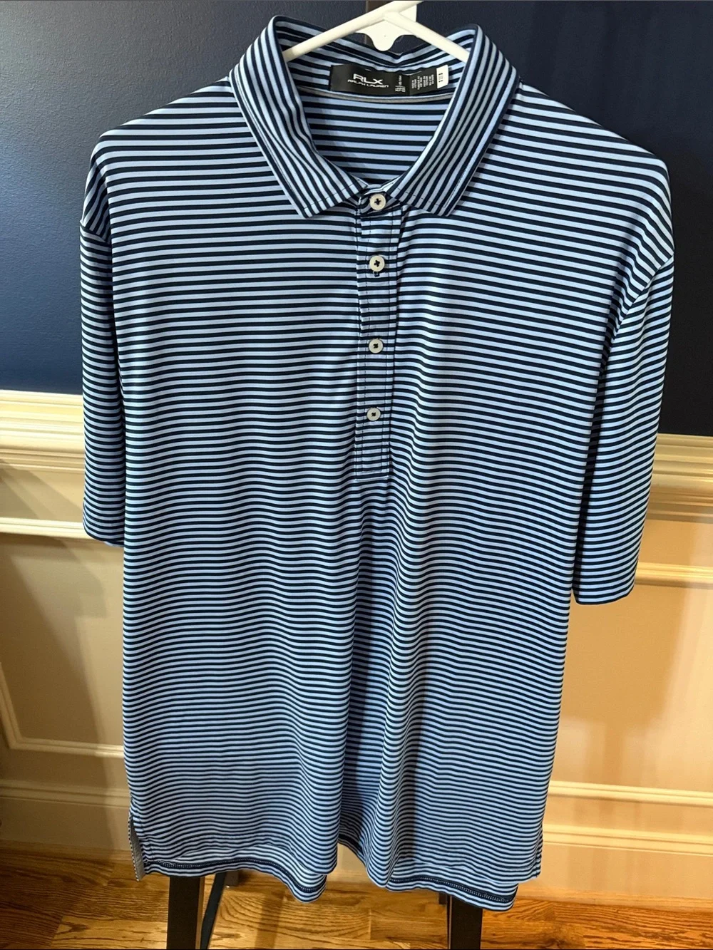 Men's Striped Polo Shirt - Navy Blue & Light Blue